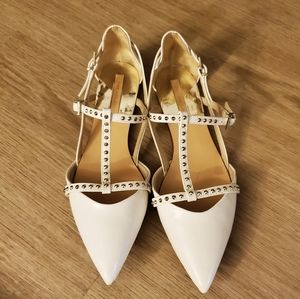 Zara white Studded T Strap flats